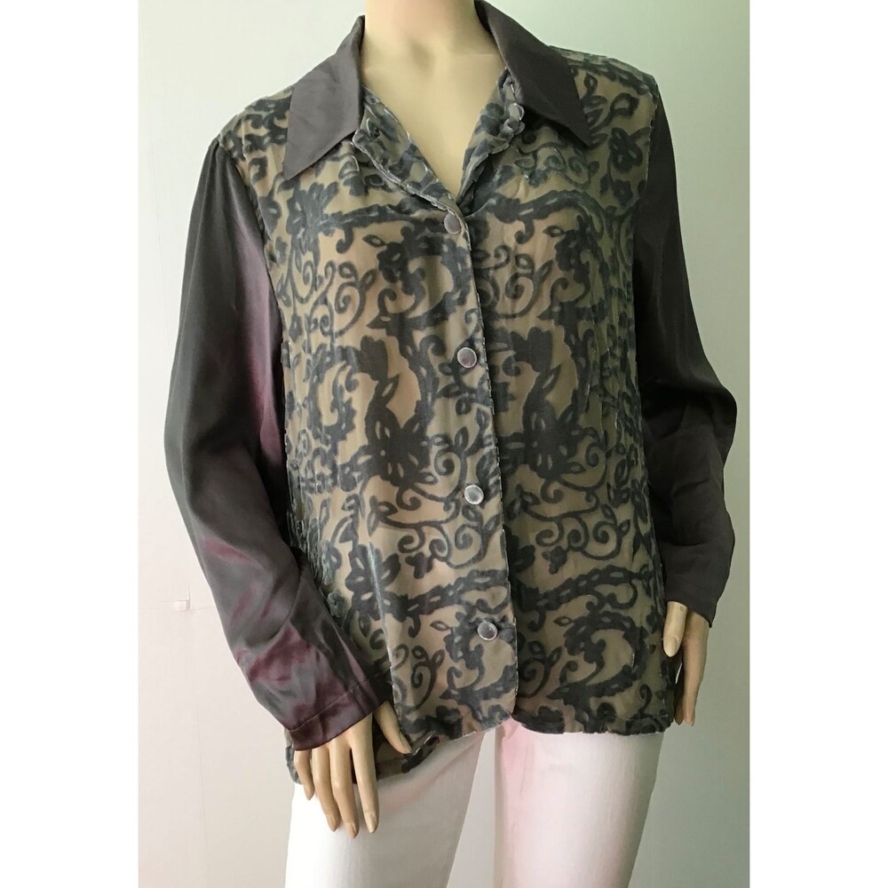 Vintage DIANE VON FURSTENBERG Silk Blend Floral Scroll Print Blouse (Size L)